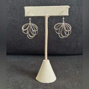 Sterling Silver 925 dangle filigree flower fan loop pattern abstract earrings